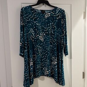 JM Collection Teal and White Abstract Tunic